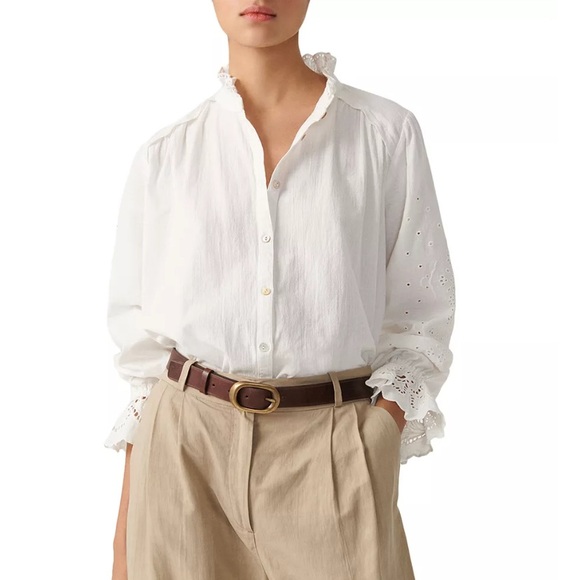 ba&sh Tops - ba&sh Women’s Feely‎ Eyelet Ruffle Trim White Shirt Cottage-core Romantic Small